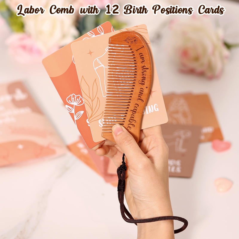 Levfla New Mom Gifts Birth Positions Cards and Labor Comb Set Postpartum Essentials Pregnancy Must-Have Hospital Bag for Women's Labor and Delivery Gifts for First Time Mommy Stress Relief Contraction - Image 3