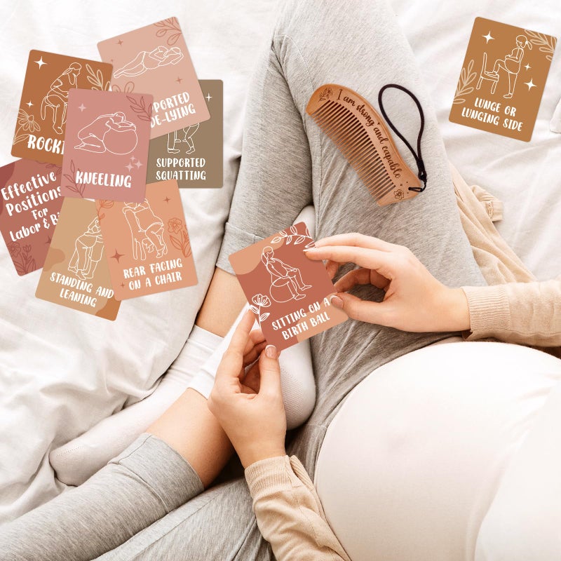 Levfla New Mom Gifts Birth Positions Cards and Labor Comb Set Postpartum Essentials Pregnancy Must-Have Hospital Bag for Women's Labor and Delivery Gifts for First Time Mommy Stress Relief Contraction - Image 4