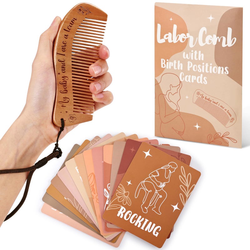 Levfla New Mom Gifts Birth Positions Cards and Labor Comb Set Postpartum Essentials Pregnancy Must-Have Hospital Bag for Women's Labor and Delivery Gifts for First Time Mommy Stress Relief Contraction - Image 1