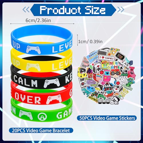 Aoriher 154 Pcs Video Game Party Favors Gift Set for Kids, Gaming Party Favors 20 Set of Keychain Bracelet Wristband Treat Bags Sticker Whistle, Game on Themed Gamer Boys Birthday Goodie Bag Fillers - Image 2