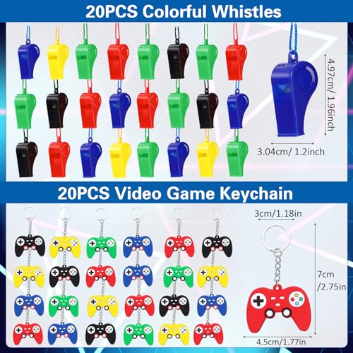 Aoriher 154 Pcs Video Game Party Favors Gift Set for Kids, Gaming Party Favors 20 Set of Keychain Bracelet Wristband Treat Bags Sticker Whistle, Game on Themed Gamer Boys Birthday Goodie Bag Fillers - Image 4