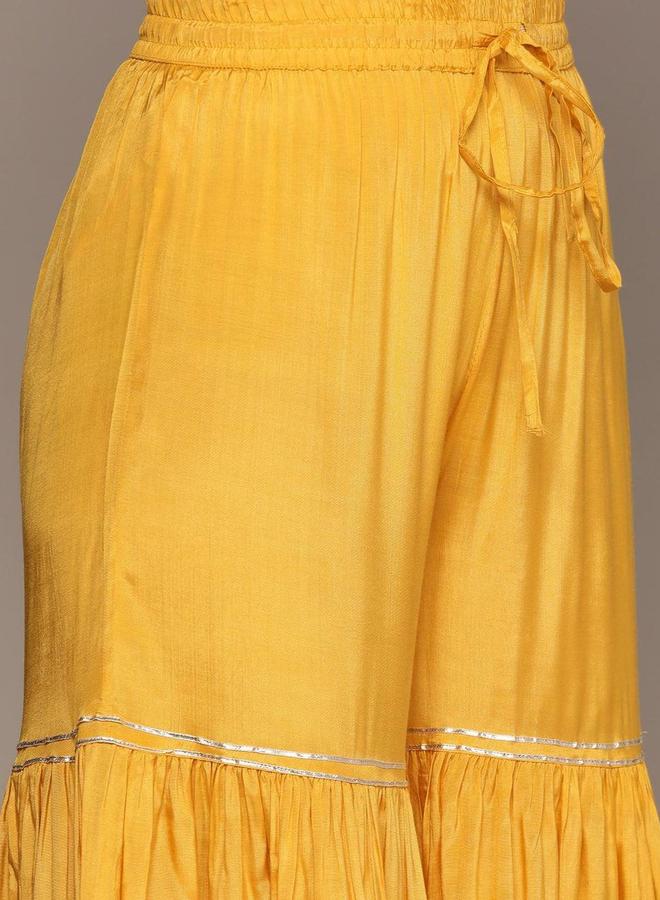 آي شين طقم كورتا وبنطال مع شال بلون أصفر بخامة رايون - Image 4