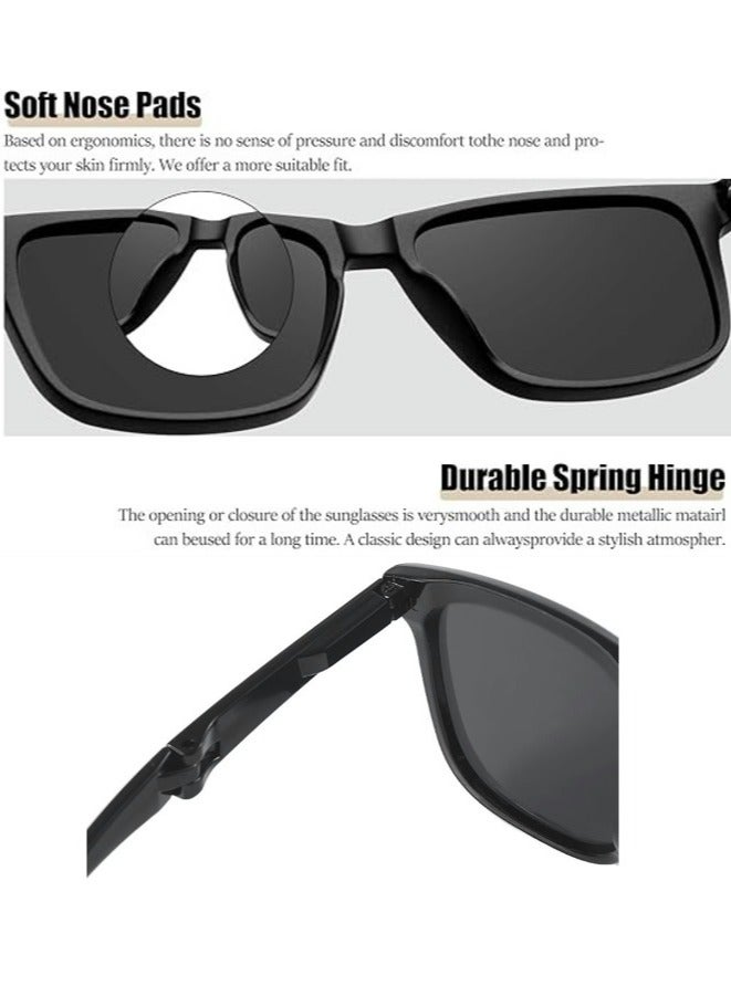 Foldable Sunglasse with Bag Women and Men Square Folding Easy Carry Foldable Shades UV400 Protection Lens Sun Protection Sunglasses Suitable for Summer Outdoor Beach Travel Camping Black