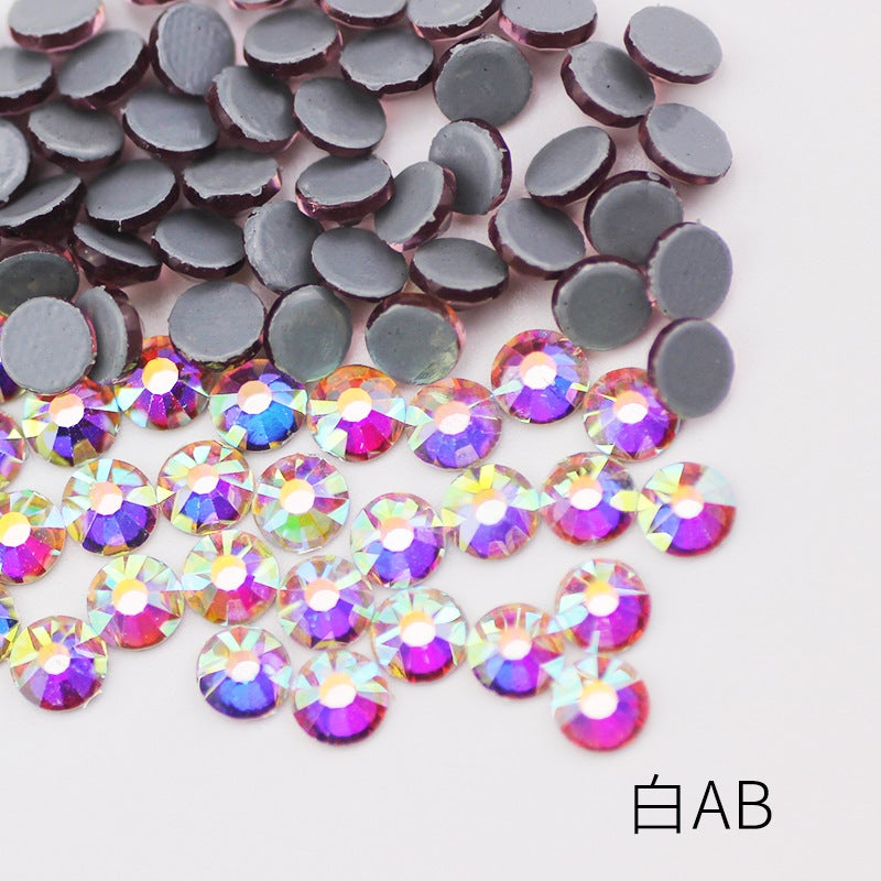 Boutique imitation Olympic bottom AB color hot drilling rubber bottom glass Czech hot drilling rhinestone clothing accessories dance dress accessories 61 White AB