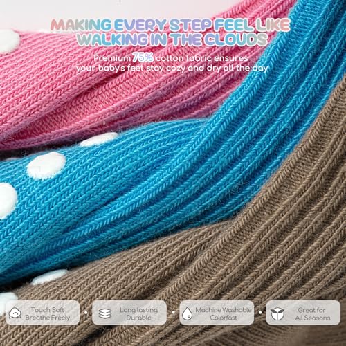 Aroveea Baby Toddler Socks Grip Non Slip Boys Girls Cotton 12 Pack for 1-3T Kids Ankle Cute Socks 6M-7Years - Image 4