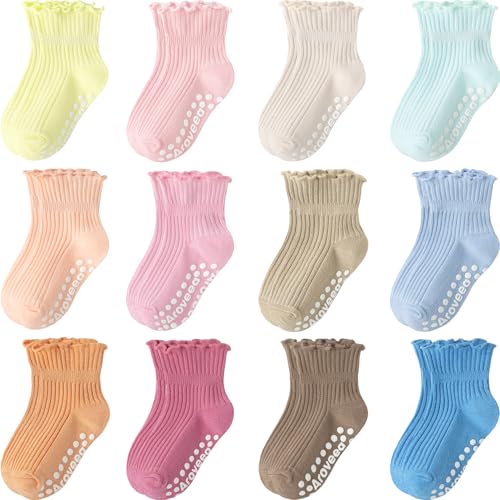 Aroveea Baby Toddler Socks Grip Non Slip Boys Girls Cotton 12 Pack for 1-3T Kids Ankle Cute Socks 6M-7Years - Image 1