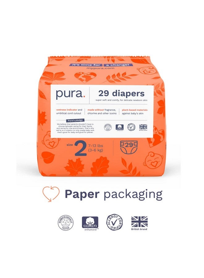 Pura Hypoallergenic Diapers, Size 2 (7-13 lbs) Totally Chlorine Free, Wetness Indicator, Suitable for Sensitive Skin, Soft Organic Cotton Comfort, Overnight, 1 Pack of 29 Baby Diapers - Image 1