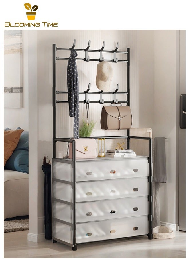 بلومنغ تايم بسيطة رف الأحذية في الباب المنزلية المتكاملة متعددة الوظائف تخزين الأحذية مجلس الوزراء الأحذية وقبعة رف مساحة صغيرة متعددة الطبقات الجمعية الرف - Image 1