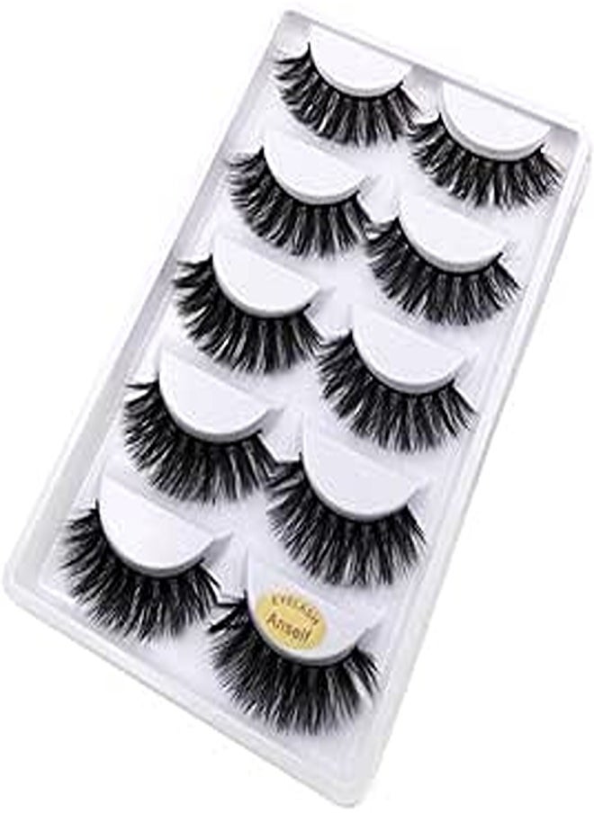 Generic 5 Pairs 3D False Lashes Fake Eyelashes Invisible Band Natural Long Thick Crisscross Black Eyelash Full Strip Reusable 