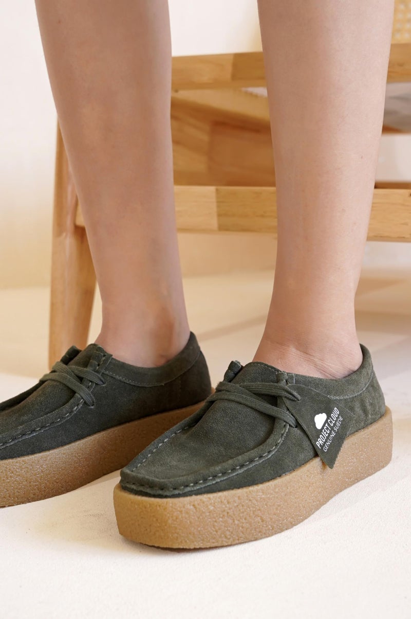 Project Cloud 100% Genuine Leather Womens Shoes - Non-Slip Platform Loafers for Women with Memory Foam Insole - Stylish Oxford Fall Shoes for Women (WALLYCHUNKY,OLIVESUEDE,6) - Image 2