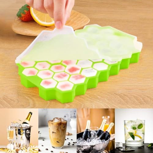 Nirency Ice Tray for Freezer, Silicon ice Cube Tray, Fridge Ice Tray with Lid, Flexible Silicon Ice Tray, Honeycomb Shape, 37 Cavities Ice Tray (Multicolor) | Pack of (2) - Image 5