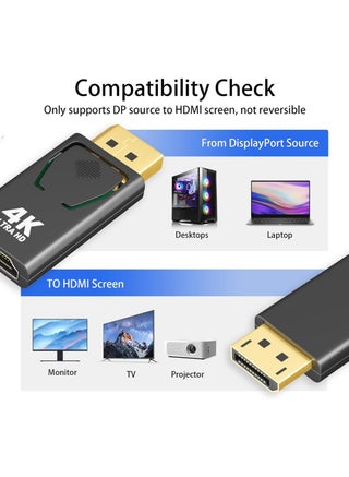 4K DisplayPort to HDMI Adapter, 3 Pack Uni-Directional DP PC to HDMI Monitor Converter, 4K Ultra HD DP Display Port to HDMI Adapter(Male to Female), Compatible for Lenovo Dell HP and Other Brand (Black) - view 4