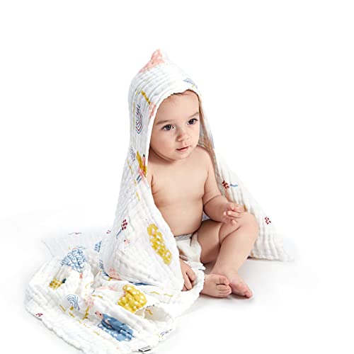 bc babycare Baby Bath Towel,100% Cotton Muslin Baby Hooded Towels, Baby Towels for Newborn Infant Bath Towels, Super Absorbent Hooded Baby Towels for Boys Girls, 37 - Image 1