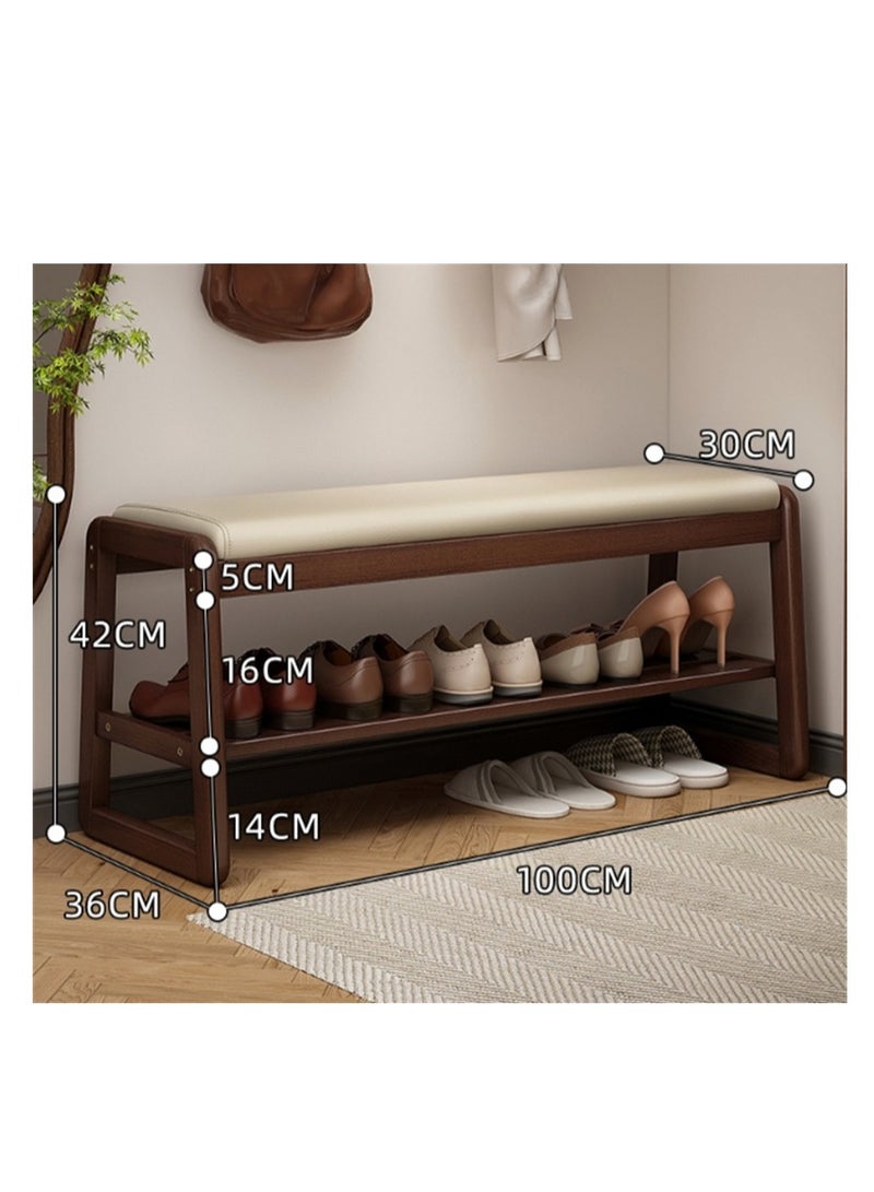 Generic Wooden Shoe Bench, Modern Shoe Cabinet with Storage and Leather Cushion Seat for Shoe Changing and Shoe Organizer, For Home Entryway Hallway Bedroom Living Room, (White 100CM)  - Image 2