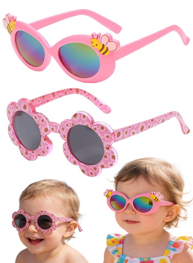 2 Pieces Kids Sunglasses, Bees and Flowers Cute Party Dress up Glasses for Girls Boys Age - Image 1