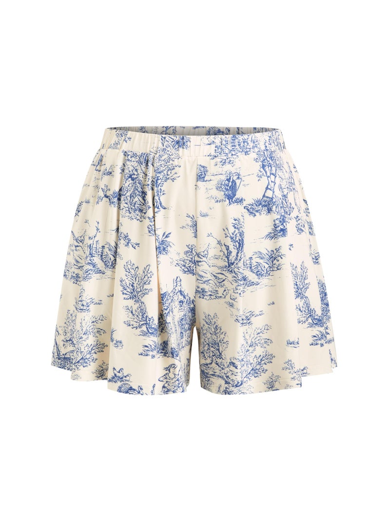 CIDER Plus Size Women Shorts Elastic Waist Wide Leg Flowy Shorts Lounge Summer Vacation Boho Casual Outfits Sky Blue, 1XL - Image 1