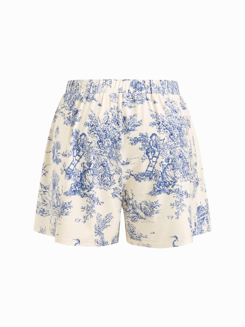 CIDER Plus Size Women Shorts Elastic Waist Wide Leg Flowy Shorts Lounge Summer Vacation Boho Casual Outfits Sky Blue, 1XL - Image 4