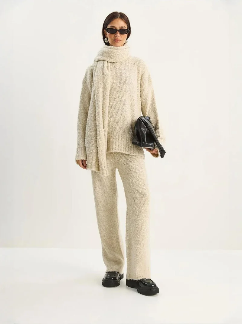 Bianco Lucci LUCCI Oversize Ribbed Knit Two-Piece Set