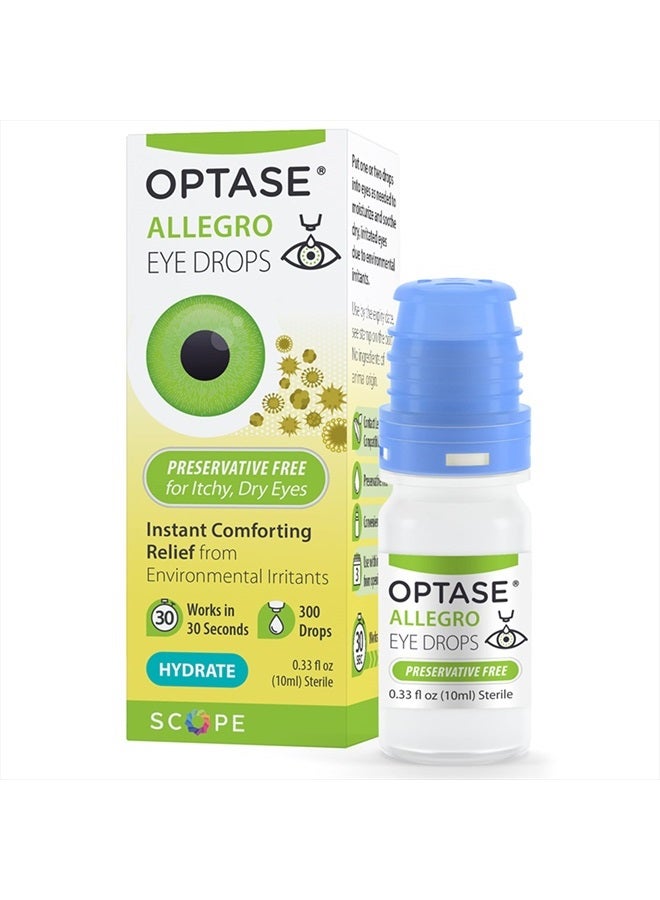 Optase Allegro Eye Drops for Dry Eyes - Lubricating Eye Drops for Dry Eyes - Eye Drops for Red Eyes and Seasonal Irritants - Symptom Relief Eye Drops for Contacts and Itchy Eyes - .33 oz, 300 Drops  - Image 1