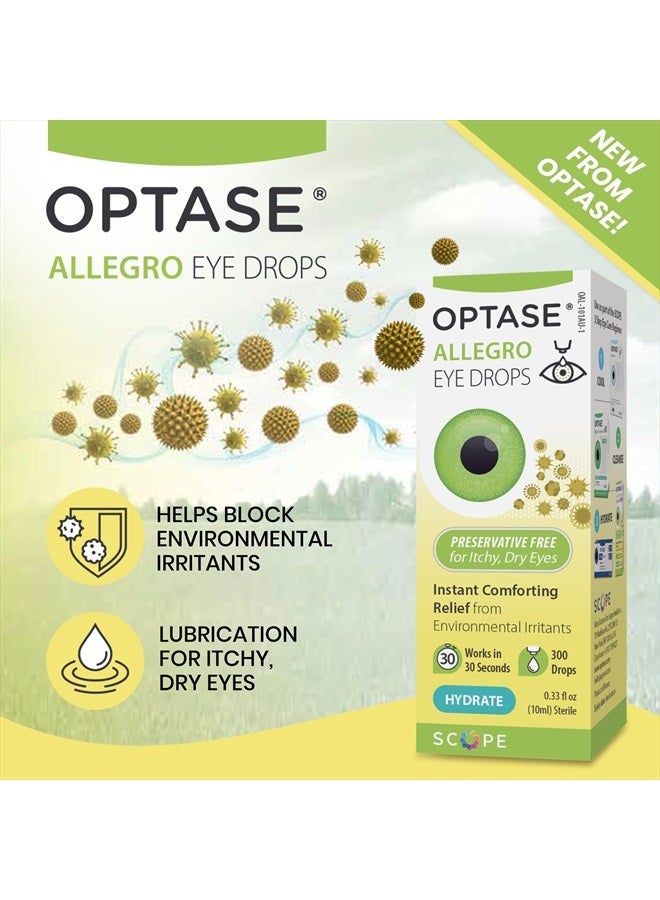 Optase Allegro Eye Drops for Dry Eyes - Lubricating Eye Drops for Dry Eyes - Eye Drops for Red Eyes and Seasonal Irritants - Symptom Relief Eye Drops for Contacts and Itchy Eyes - .33 oz, 300 Drops  - Image 2