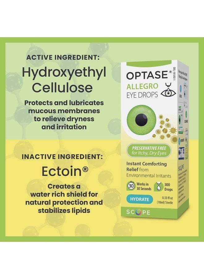 Optase Allegro Eye Drops for Dry Eyes - Lubricating Eye Drops for Dry Eyes - Eye Drops for Red Eyes and Seasonal Irritants - Symptom Relief Eye Drops for Contacts and Itchy Eyes - .33 oz, 300 Drops  - Image 4
