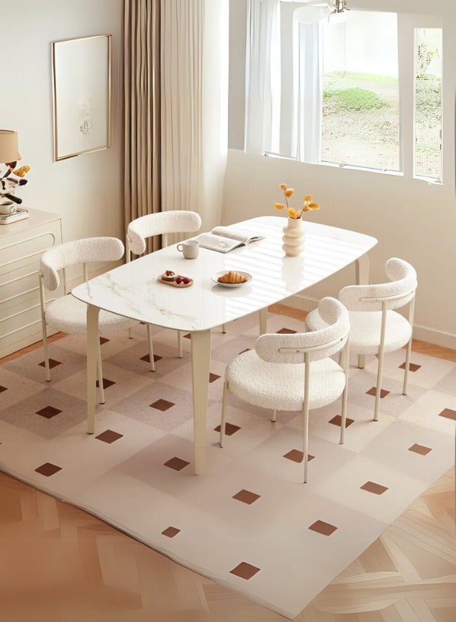 Generic Torron Cream White Ceramic Dining Set with four Boucle Chairs  - Image 5
