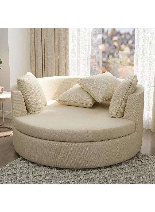 Zayn comforts Modern Round Lounge Fabric Sofa Chair Solid Wood Frame, Indoor/Outdoor Use (Beige) - Image 1