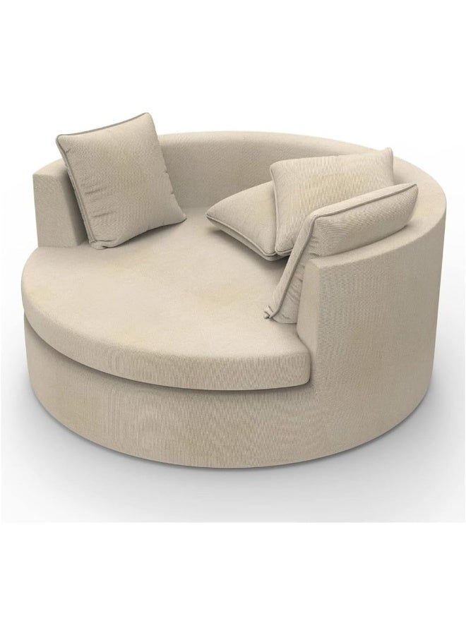 Zayn comforts Modern Round Lounge Fabric Sofa Chair Solid Wood Frame, Indoor/Outdoor Use (Beige) - Image 5