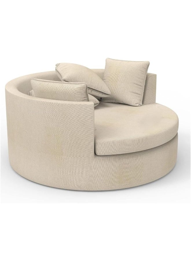 Zayn comforts Modern Round Lounge Fabric Sofa Chair Solid Wood Frame, Indoor/Outdoor Use (Beige) - Image 3