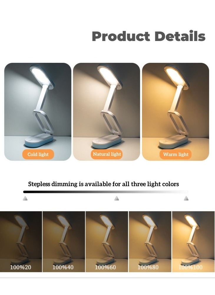 WAOKN - LED Reading Table Lamp Double-Lithium Multi-Section Foldable Electrodeless Dimming Tricolor Light Student Reading Eye Care Small Table Lamp - Image 1
