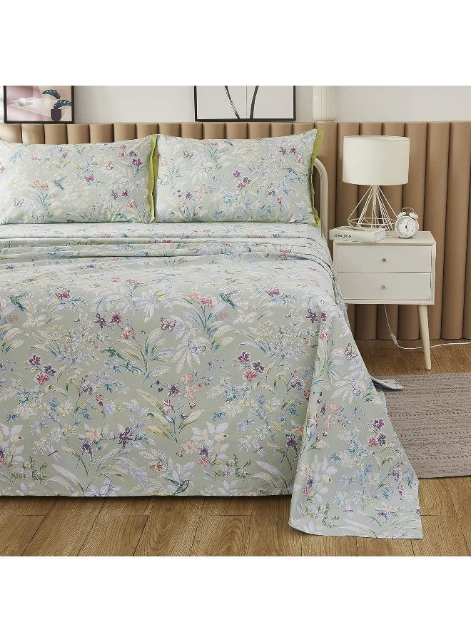 ABREEZE Butterflies Butterfly Floral Flowers Green Purple Bedding Set 4 Pieces Sheet Set with Pillowcase Egyptian Cotton Sheets Flat and Fitted Sheets Set - Image 3