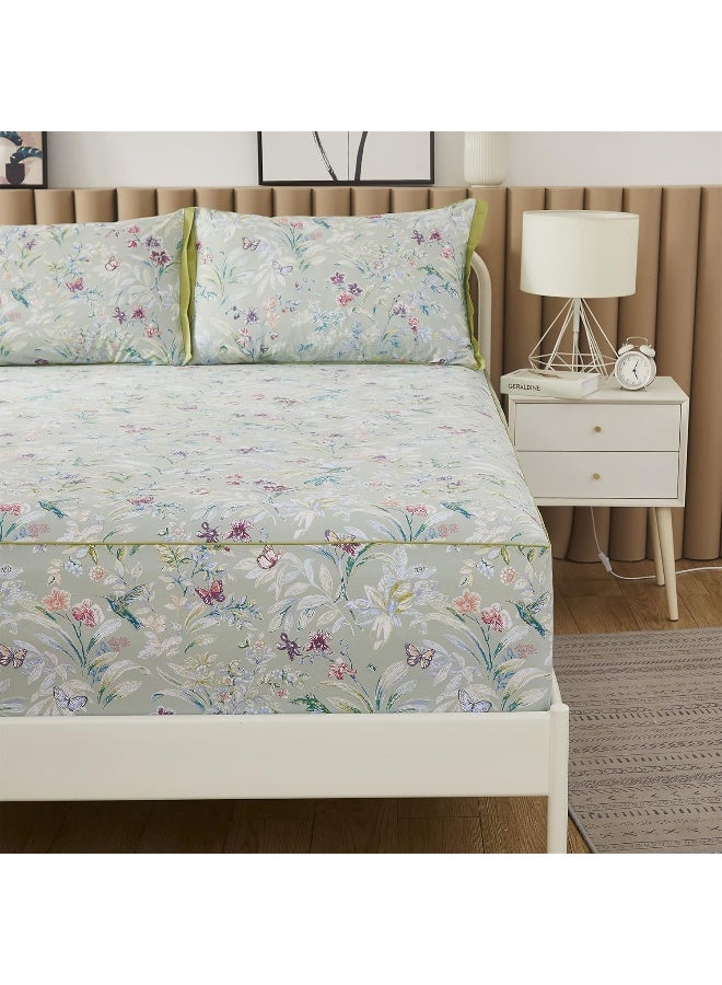ABREEZE Butterflies Butterfly Floral Flowers Green Purple Bedding Set 4 Pieces Sheet Set with Pillowcase Egyptian Cotton Sheets Flat and Fitted Sheets Set - Image 5