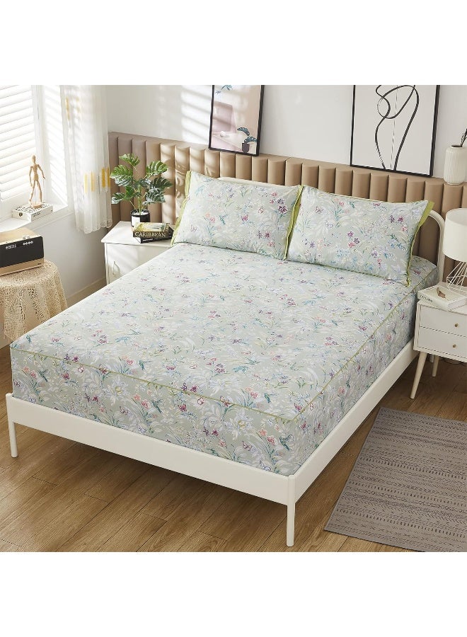 ABREEZE Butterflies Butterfly Floral Flowers Green Purple Bedding Set 4 Pieces Sheet Set with Pillowcase Egyptian Cotton Sheets Flat and Fitted Sheets Set - Image 4