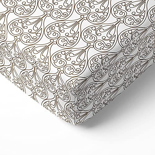 Bacati - ONE Damask Brown on White Printed Girls 100% Cotton Soft Breathable Percale Crib/Toddler Bed Fitted Sheet - Image 1