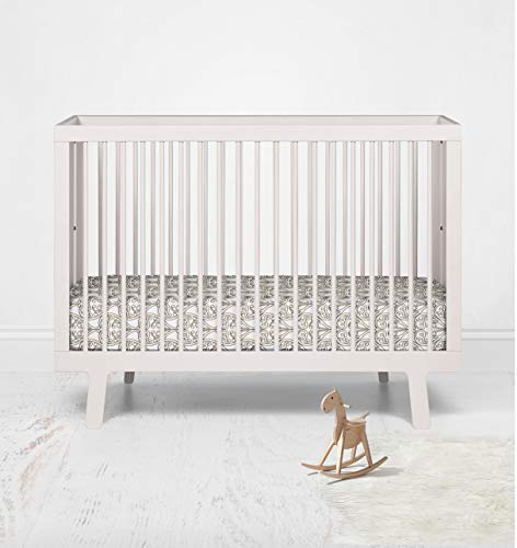 Bacati - ONE Damask Brown on White Printed Girls 100% Cotton Soft Breathable Percale Crib/Toddler Bed Fitted Sheet - Image 5