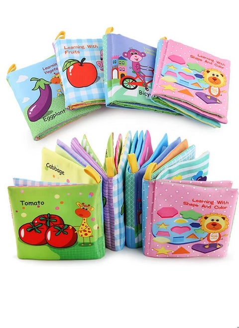 4-Piece Non-Toxic Fabric Educational Baby'S Soft Cloth Books Set