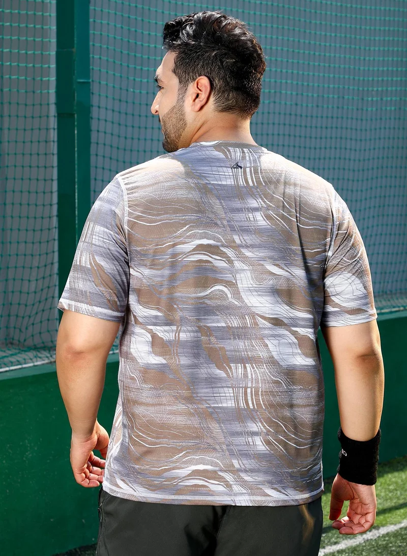 Instafab Plus  Men's Tan Brown & Coin Grey Lined-Dye Activewear T-Shirt for Men | Best Price UAE