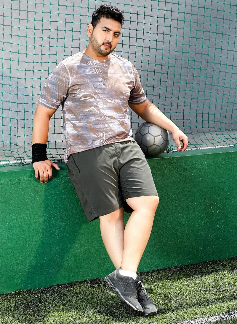 Instafab Plus  Men's Tan Brown & Coin Grey Lined-Dye Activewear T-Shirt for Men | Best Price UAE