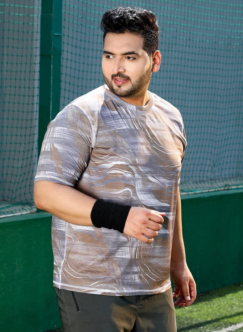 Instafab Plus  Men's Tan Brown & Coin Grey Lined-Dye Activewear T-Shirt for Men | Best Price UAE