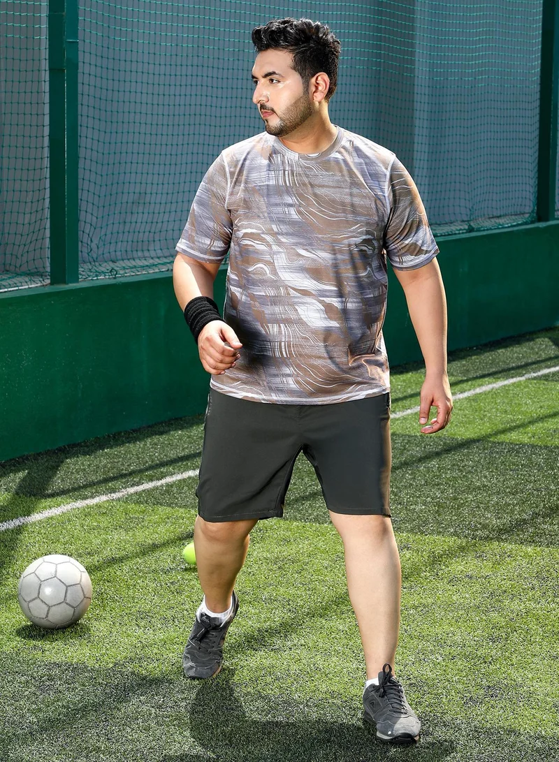 Instafab Plus  Men's Tan Brown & Coin Grey Lined-Dye Activewear T-Shirt for Men | Best Price UAE