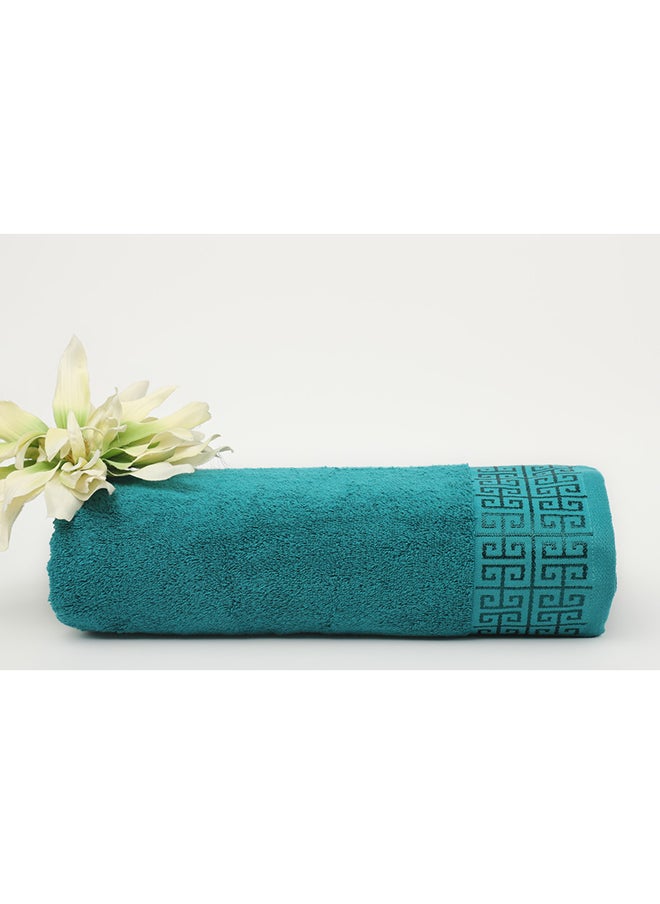 White Rose Towel GREEKY S - 500 GSM - 100% Cotton Terry - Jacquard Border- 1 Bath Sheet 80x160 cm- Luxury Touch - Extra Absorbent-Turquoise  - Image 1
