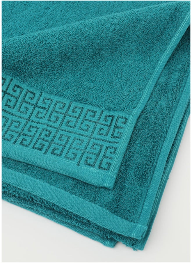White Rose Towel GREEKY S - 500 GSM - 100% Cotton Terry - Jacquard Border- 1 Bath Sheet 80x160 cm- Luxury Touch - Extra Absorbent-Turquoise  - Image 4