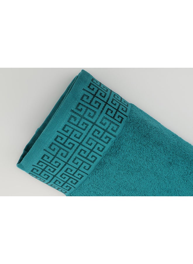 White Rose Towel GREEKY S - 500 GSM - 100% Cotton Terry - Jacquard Border- 1 Bath Sheet 80x160 cm- Luxury Touch - Extra Absorbent-Turquoise  - Image 2