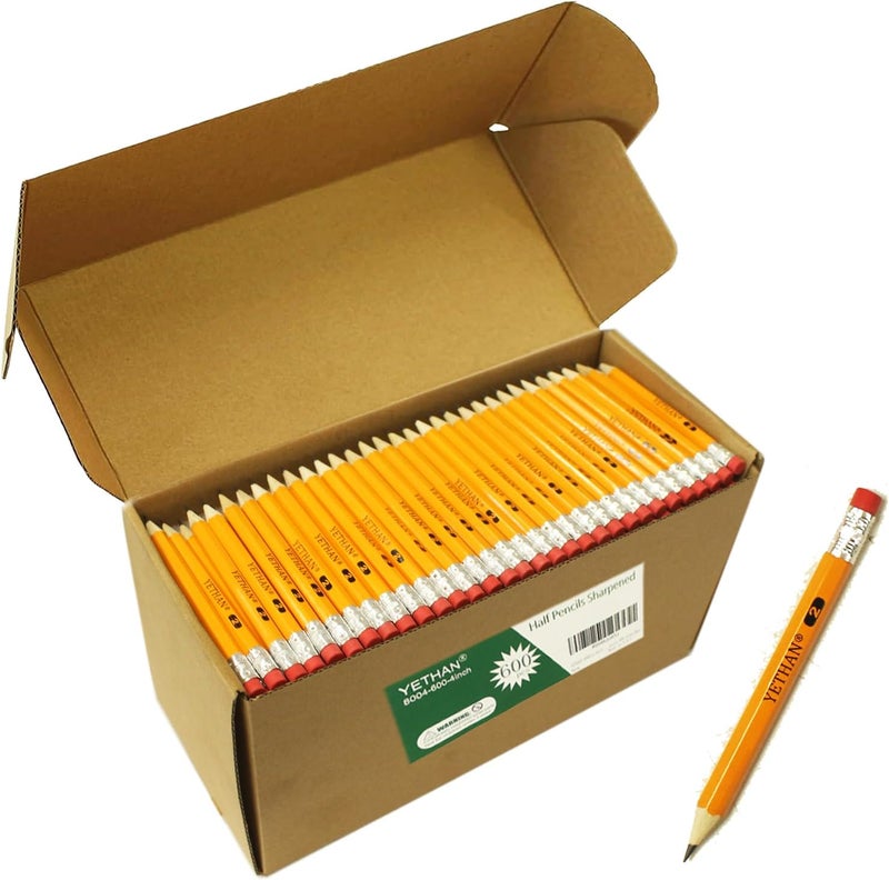 YETHAN 600Pcs Golf Pencils with Eraser Tops,Hexagon Wooden pencils, Pre Sharpened 2# HB Half Pencils for kids Golf School Office 4" Mini Pencils 600 count/Box - Image 1