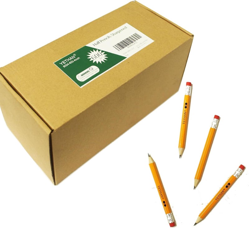 YETHAN 600Pcs Golf Pencils with Eraser Tops,Hexagon Wooden pencils, Pre Sharpened 2# HB Half Pencils for kids Golf School Office 4" Mini Pencils 600 count/Box - Image 2