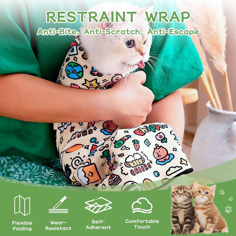 KASTWAVE Cat Grooming Wrap, Fabric Cat Restraint Wrap, Self-Adherent, Anti-Bite, Anti-Scratch, Anti-Escape Calming Wrap for Medicine, Nail Clipping- Multifunctional Pet Tool (L) - Image 2