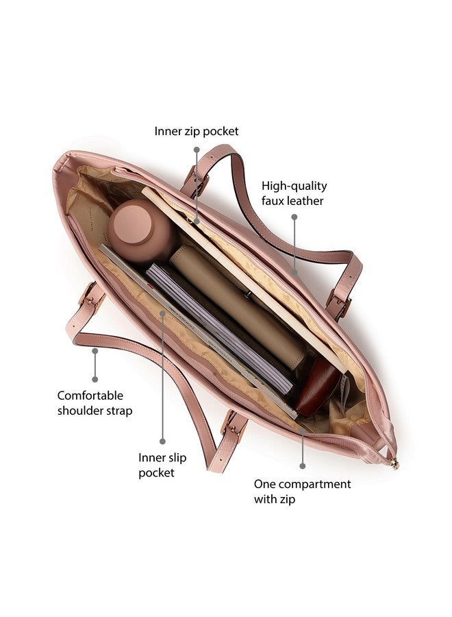 Fastrack Weaving Pattern Tote Bag | Faux Leather Tote With Zip Closure and Comfy Shoulder Straps | Spacious Handbag With Inner Pockets | Trendy Women's Handbags, Mauve - Image 3