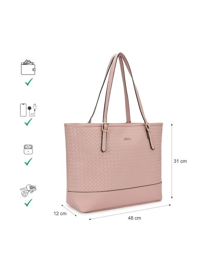 Fastrack Weaving Pattern Tote Bag | Faux Leather Tote With Zip Closure and Comfy Shoulder Straps | Spacious Handbag With Inner Pockets | Trendy Women's Handbags, Mauve - Image 4