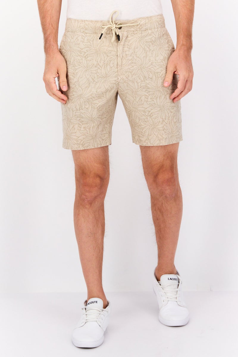 PERRY ELLIS Men Floral Print Basic Shorts, Beige  - Image 1