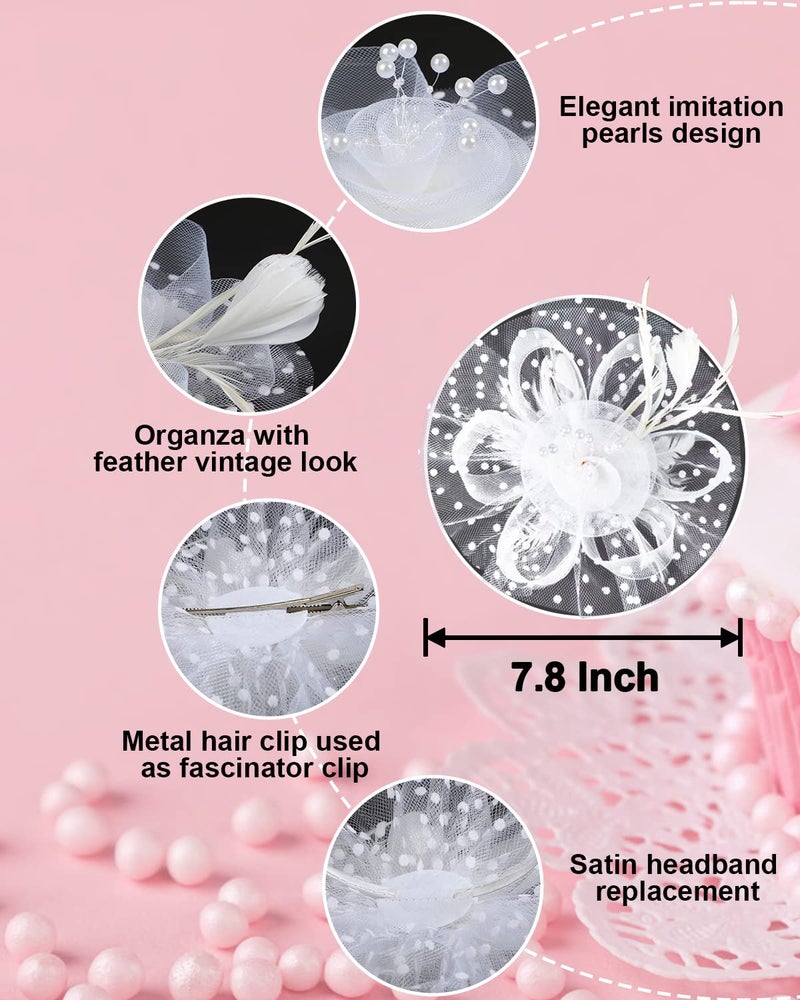 Stegosaurus Fascinators for Women, Tea Party Hats for Women Women's Fascinator HeadbandHair Clip for Wedding Cocktail White - Image 2